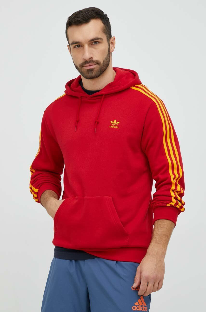 adidas Originals hanorac de bumbac barbati culoarea negru cu glugă cu imprimeu - Pled.ro