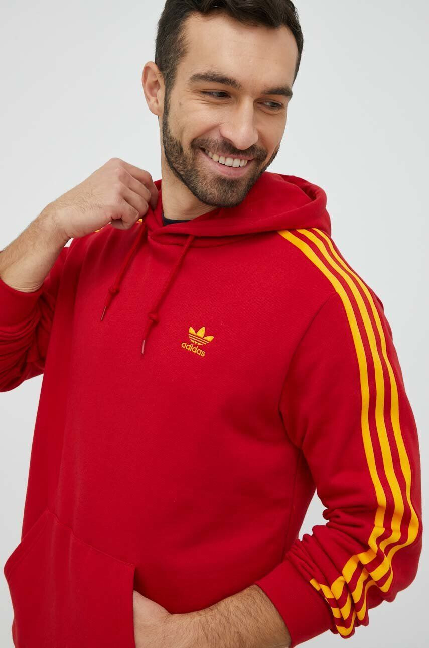 adidas Originals hanorac de bumbac barbati culoarea negru cu glugă cu imprimeu - Pled.ro