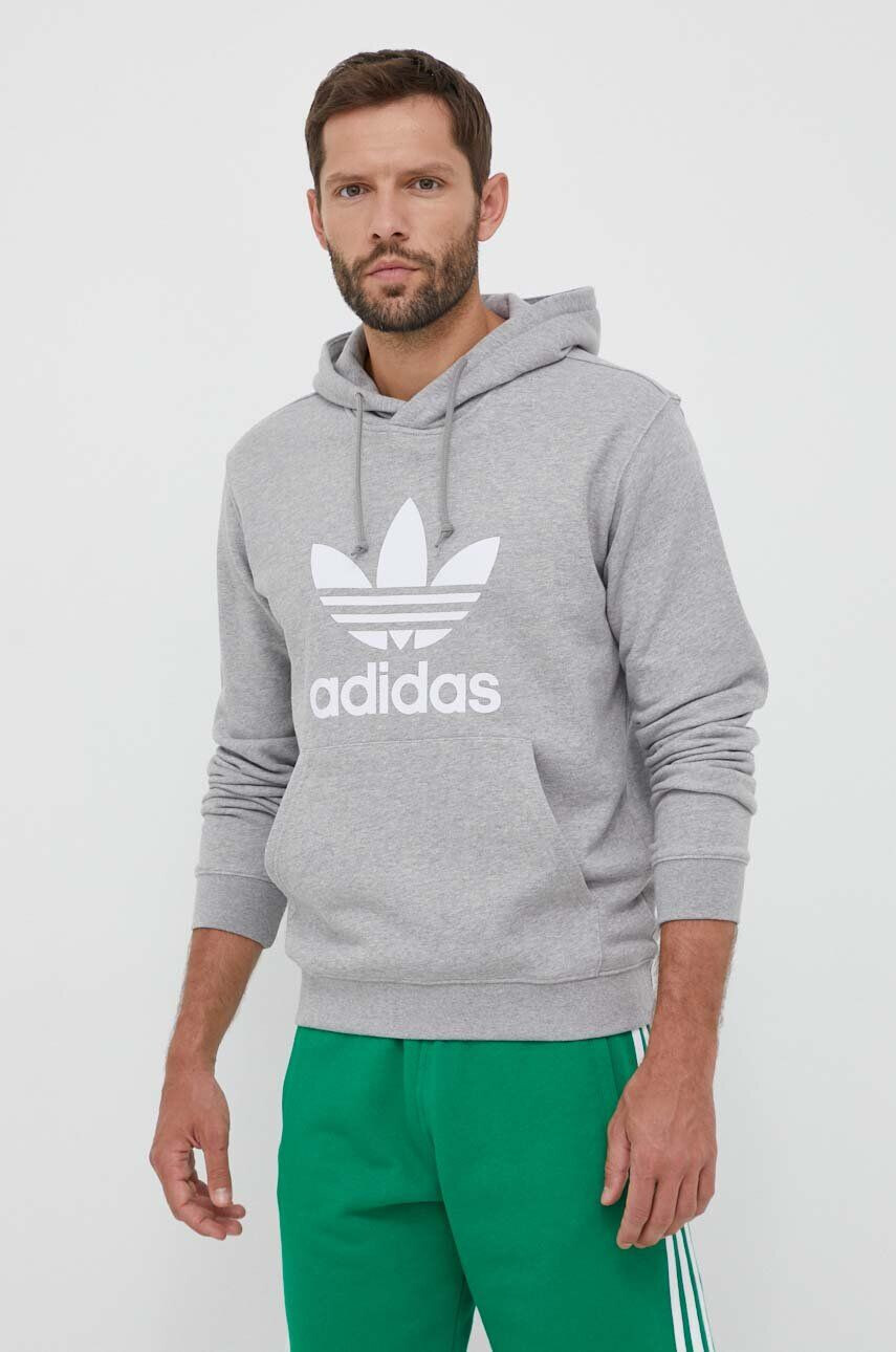 adidas Originals hanorac de bumbac barbati culoarea gri cu glugă modelator - Pled.ro