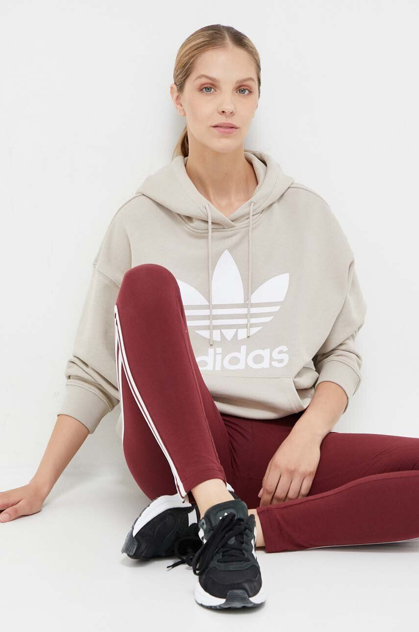 adidas Originals hanorac de bumbac femei culoarea negru cu glugă cu imprimeu - Pled.ro