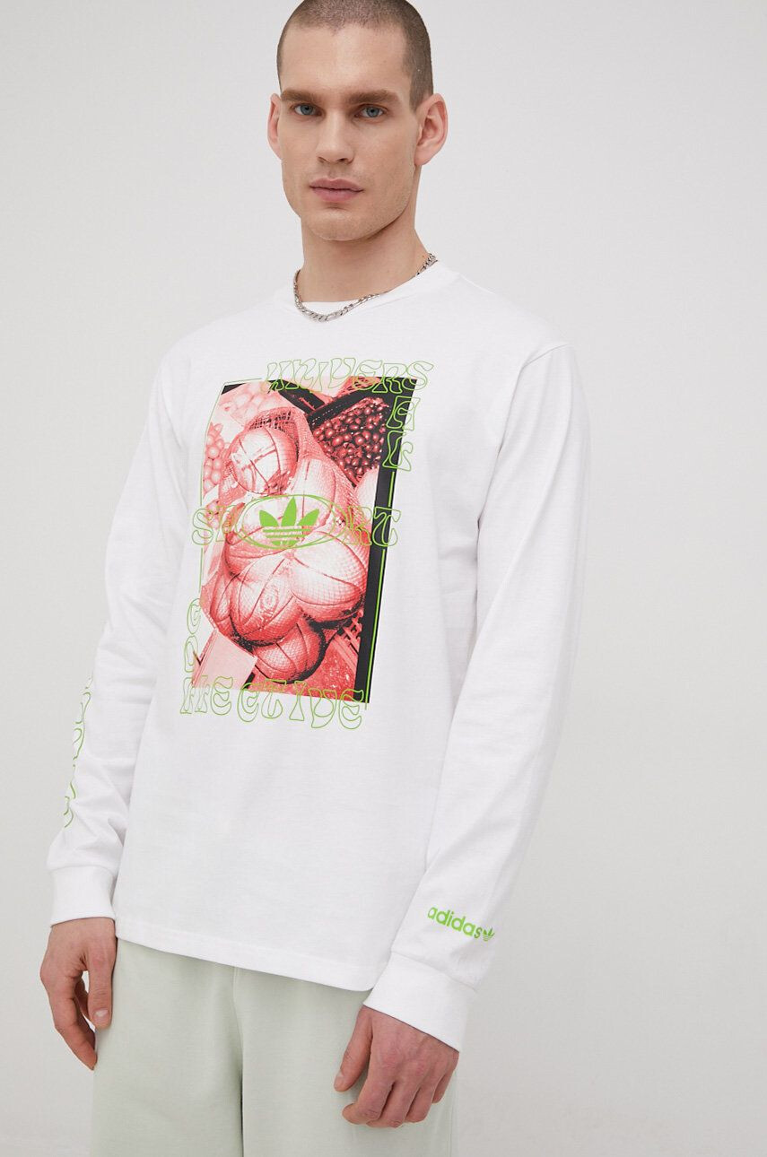 adidas Originals longsleeve din bumbac HC2126 culoarea alb cu imprimeu HC2126-WHT/MLTC - Pled.ro