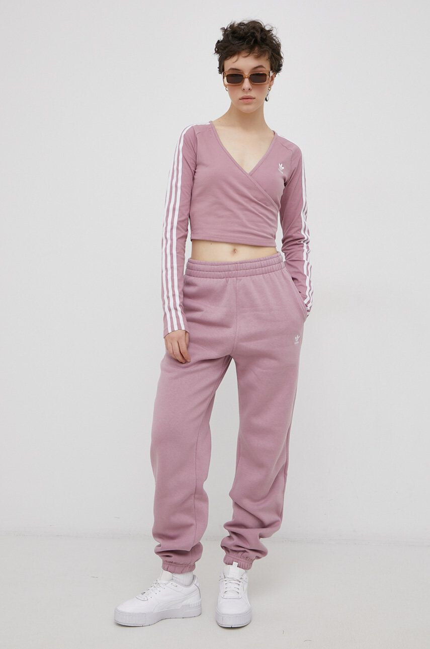 adidas Originals Pantaloni HF7515 femei culoarea roz material neted - Pled.ro