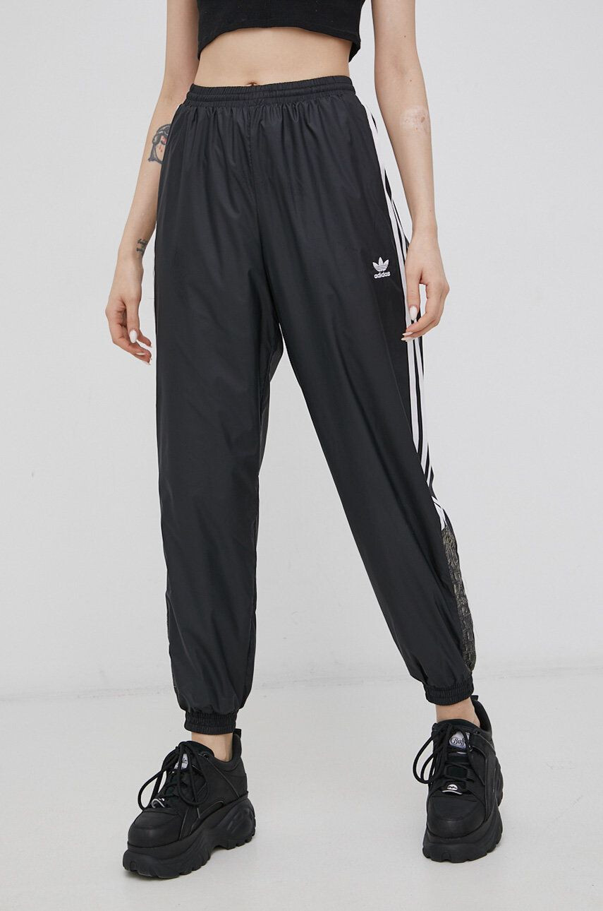 adidas Originals pantaloni H20430 femei culoarea negru cu imprimeu - Pled.ro