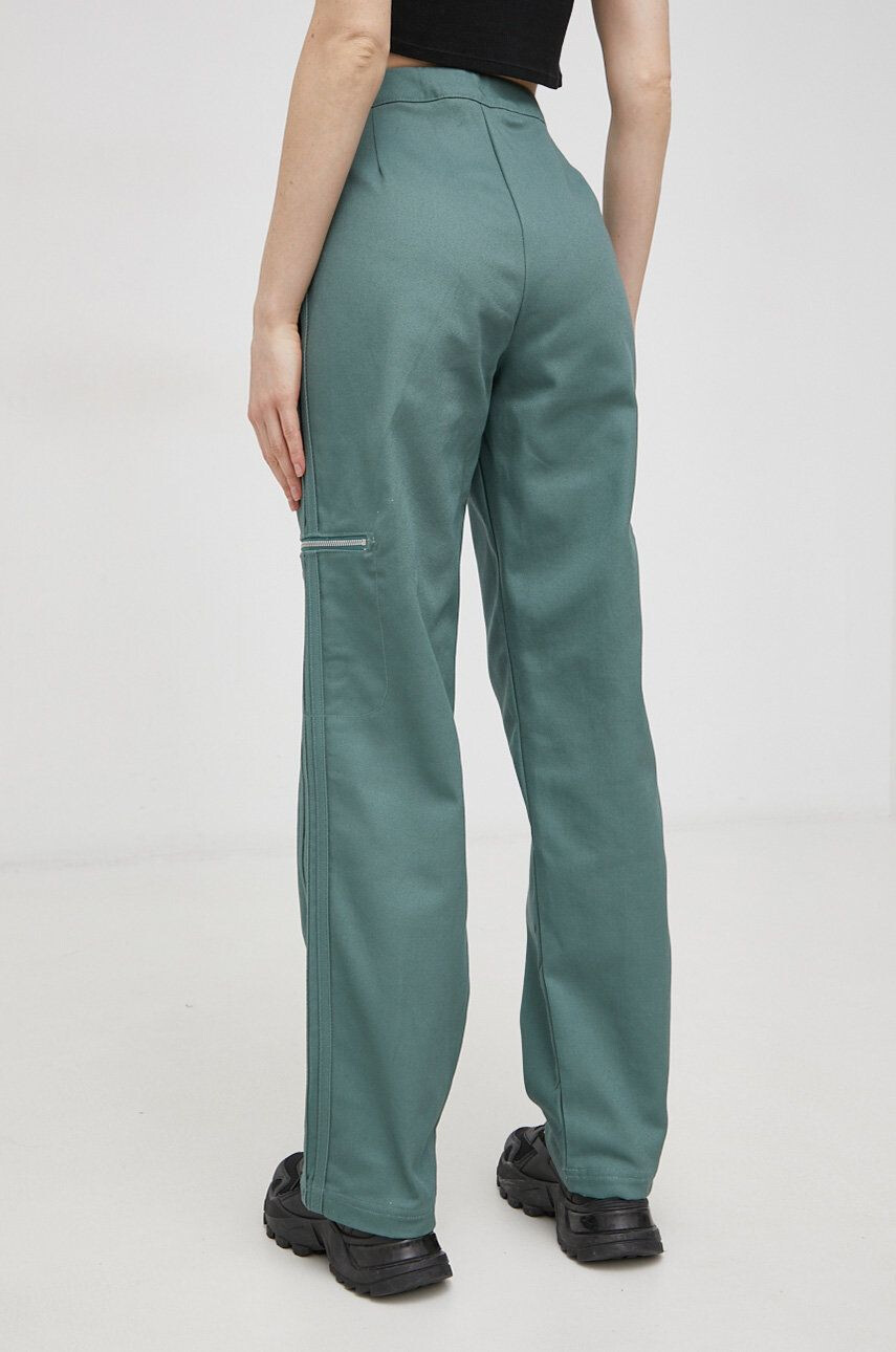 adidas Originals Pantaloni de bumbac HE4737 femei culoarea verde model drept high waist - Pled.ro