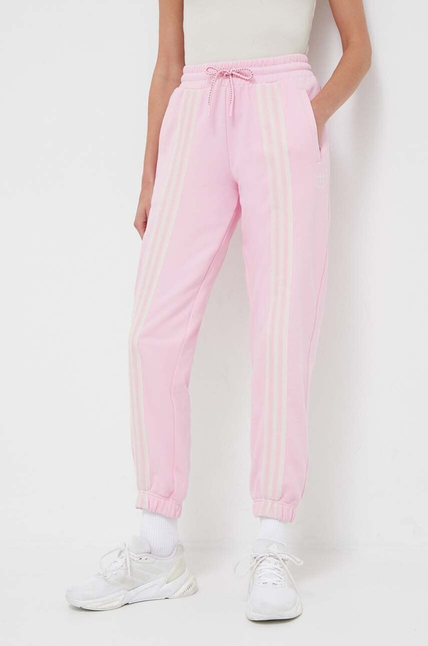 adidas Originals pantaloni de trening din bumbac culoarea roz cu imprimeu - Pled.ro