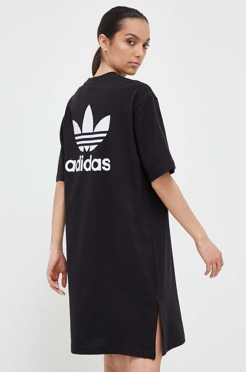 adidas Originals rochie din bumbac culoarea negru midi drept - Pled.ro