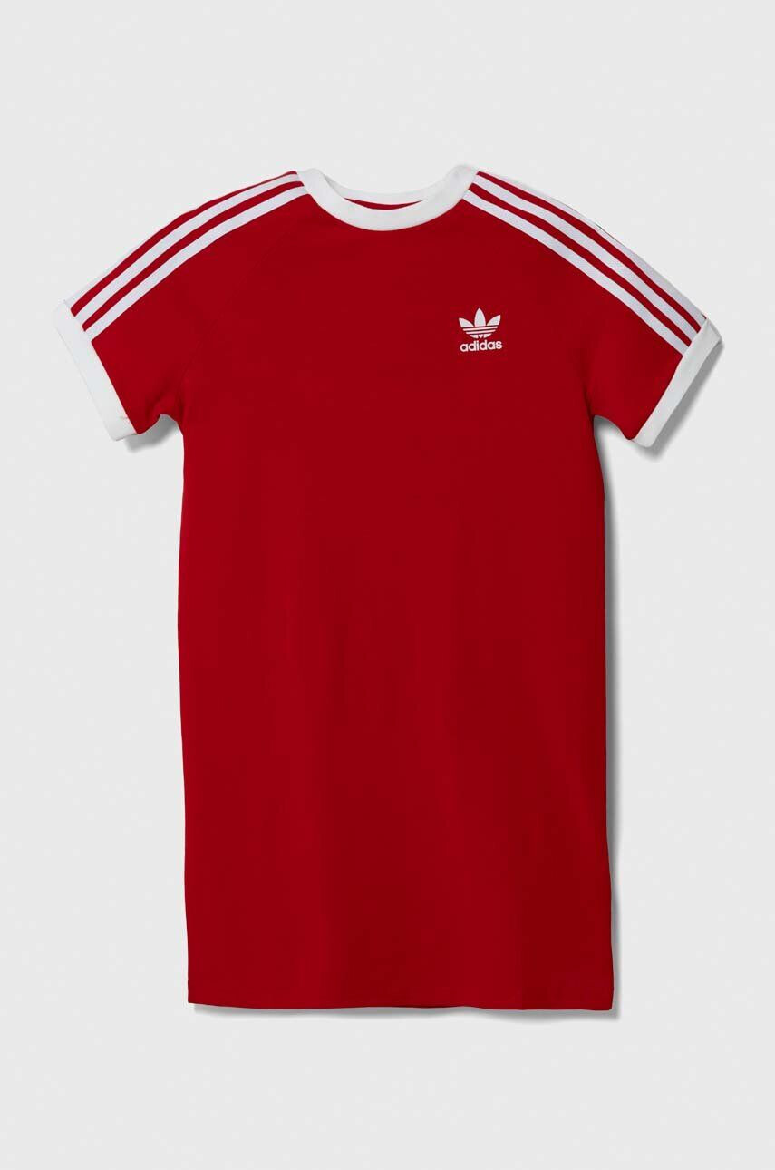 adidas Originals rochie din bumbac pentru copii culoarea rosu midi drept - Pled.ro