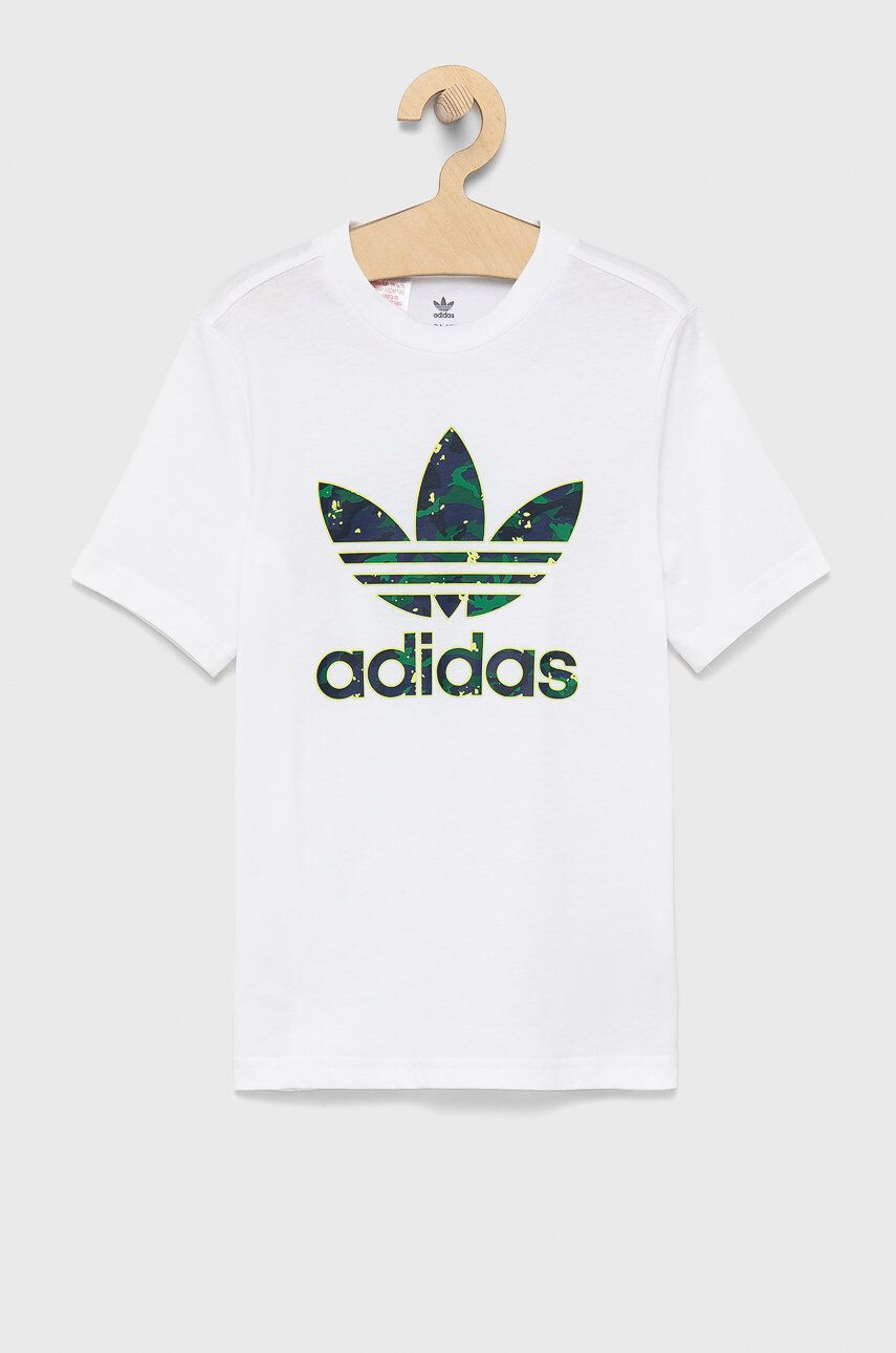 adidas Originals Tricou de bumbac pentru copii culoarea alb cu imprimeu - Pled.ro