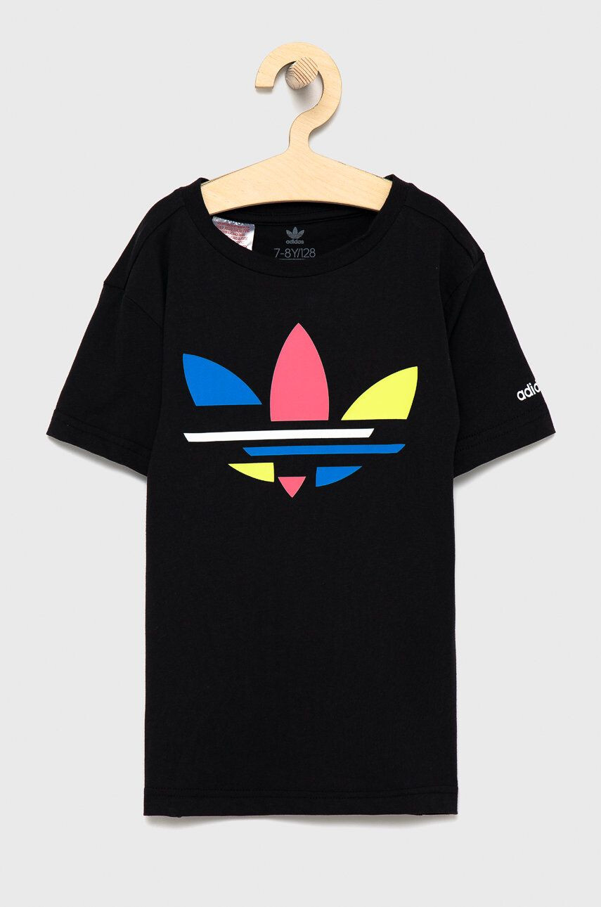 adidas Originals tricou de bumbac pentru copii culoarea albastru marin cu imprimeu - Pled.ro