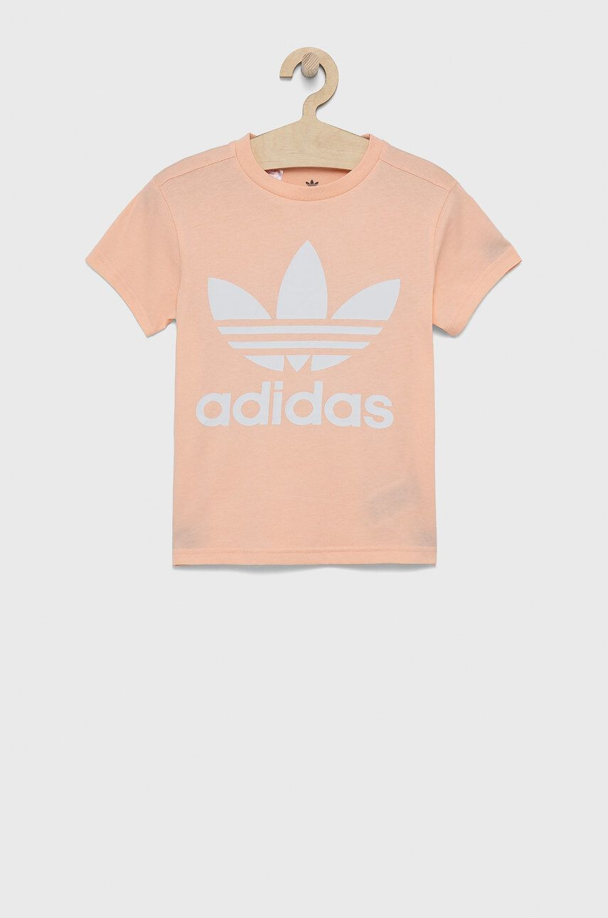 adidas Originals tricou de bumbac pentru copii culoarea portocaliu cu imprimeu - Pled.ro