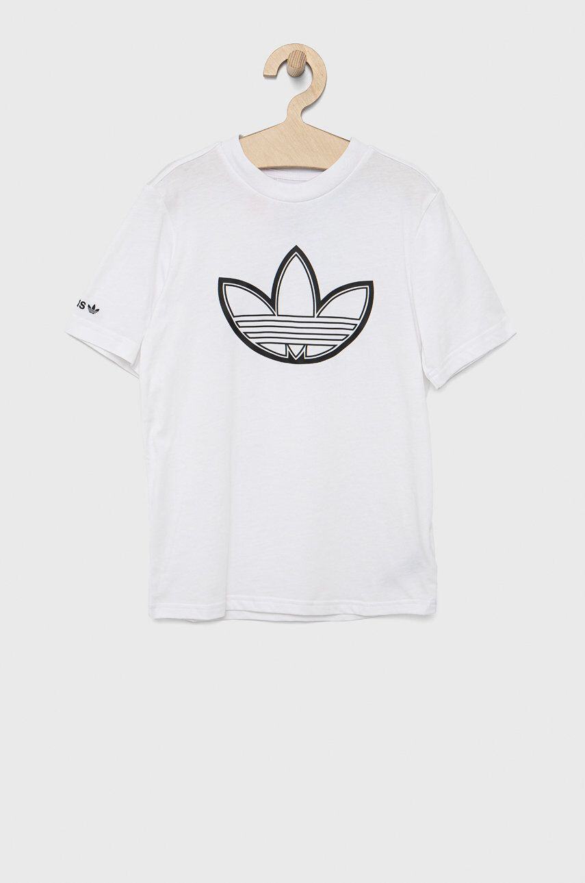 adidas Originals tricou de bumbac pentru copii culoarea bej cu imprimeu - Pled.ro