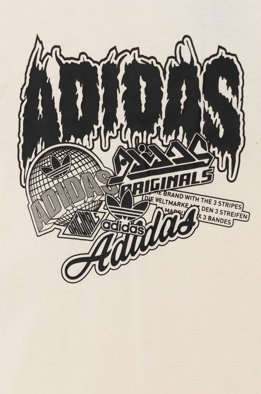 adidas Originals tricou de bumbac pentru copii culoarea bej cu imprimeu - Pled.ro