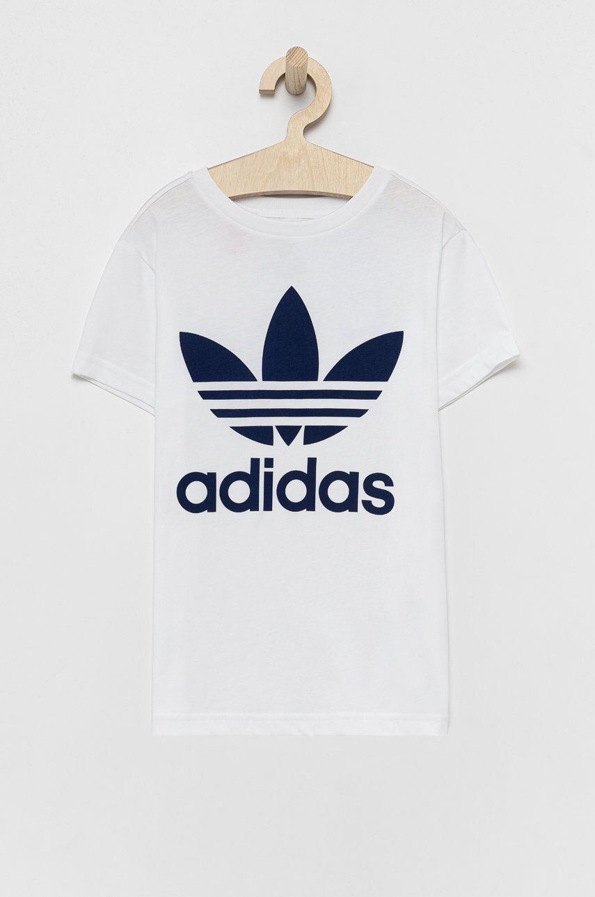 adidas Originals Tricou de bumbac pentru copii culoarea alb cu imprimeu - Pled.ro