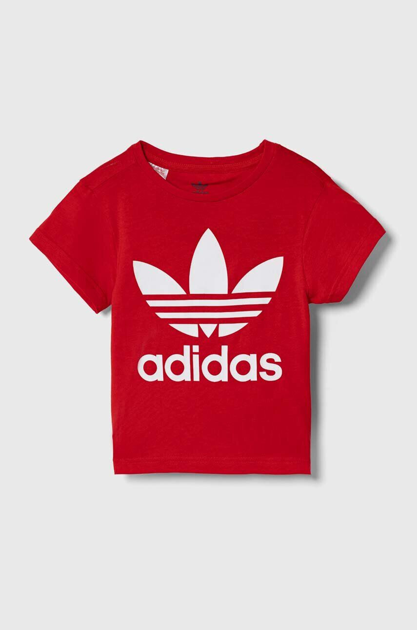 adidas Originals tricou de bumbac pentru copii TREFOIL culoarea rosu cu imprimeu - Pled.ro