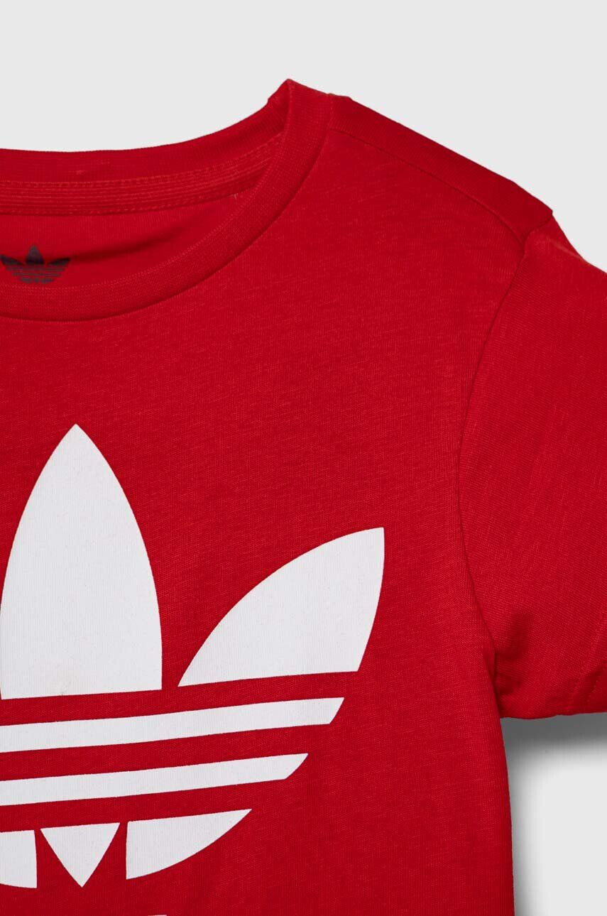 adidas Originals tricou de bumbac pentru copii TREFOIL culoarea rosu cu imprimeu - Pled.ro