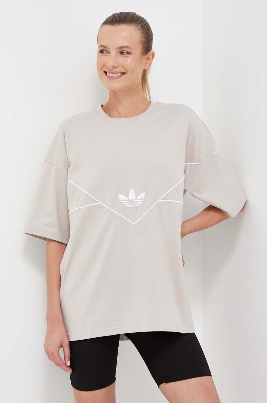 adidas Originals tricou din bumbac culoarea bej - Pled.ro