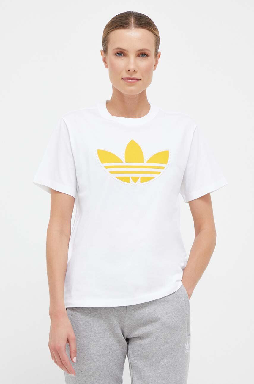 adidas Originals tricou din bumbac culoarea bej - Pled.ro