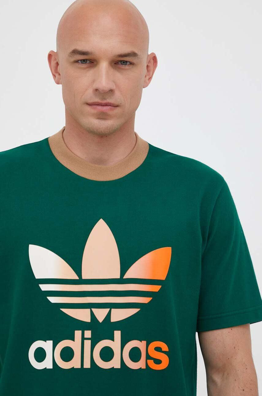 adidas Originals tricou din bumbac culoarea verde cu imprimeu - Pled.ro