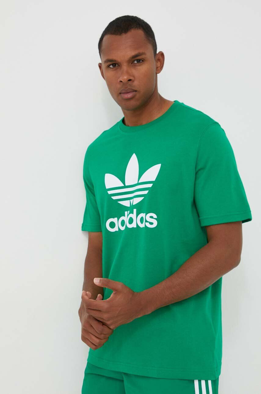 adidas Originals tricou din bumbac culoarea verde cu imprimeu - Pled.ro