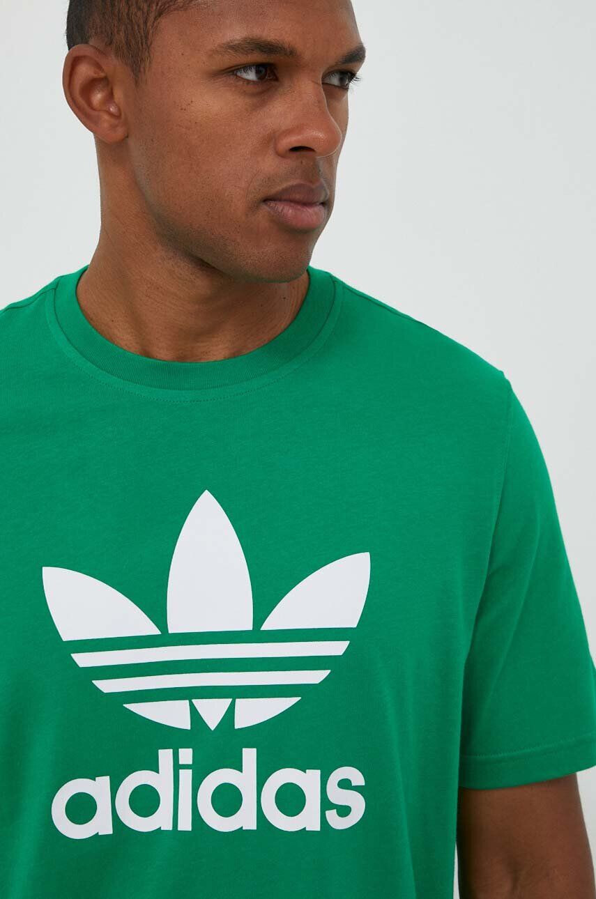 adidas Originals tricou din bumbac culoarea verde cu imprimeu - Pled.ro