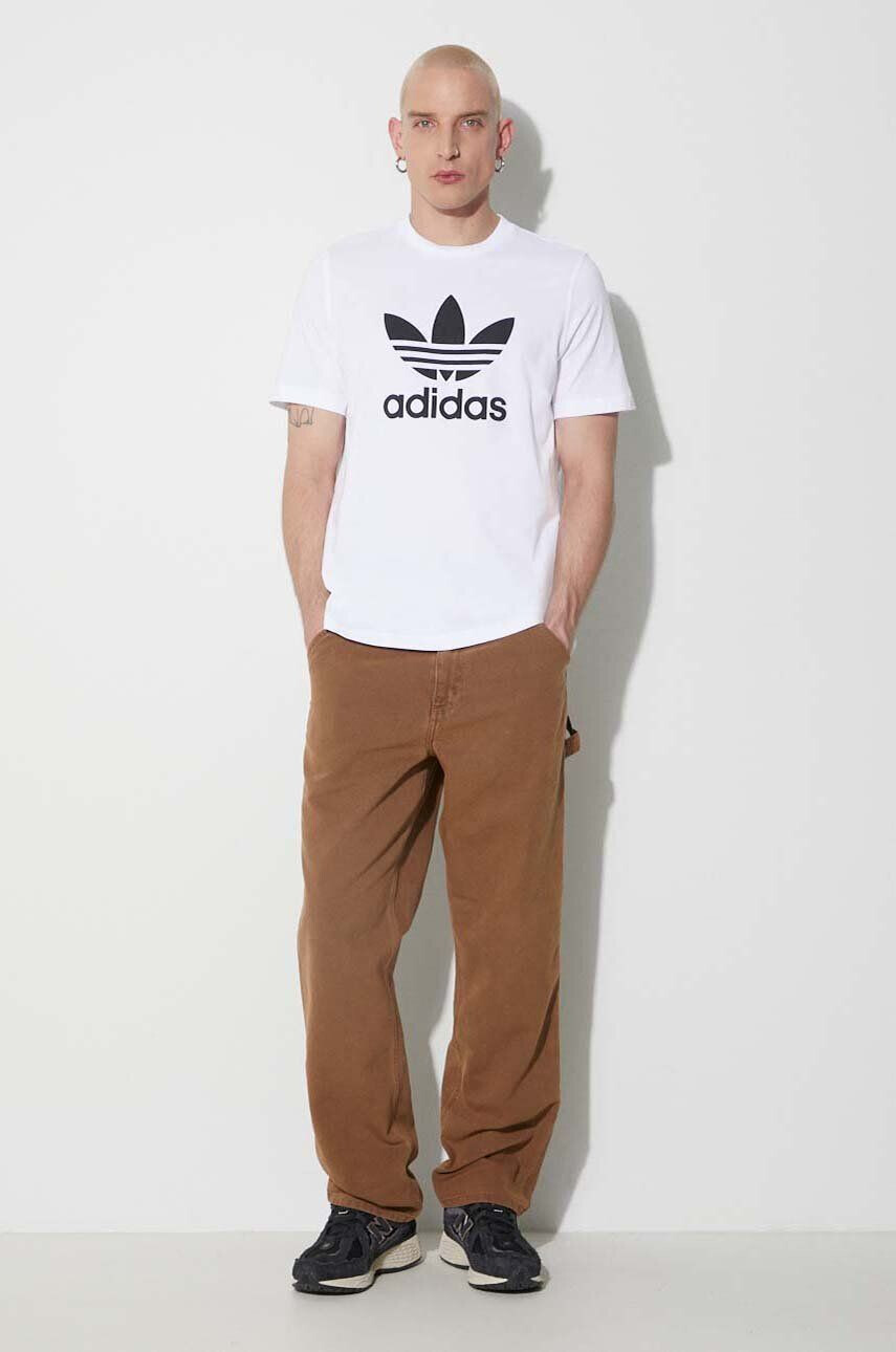 adidas Originals tricou din bumbac culoarea alb cu imprimeu - Pled.ro