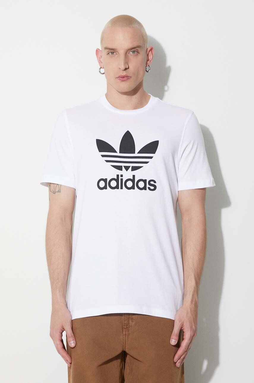 adidas Originals tricou din bumbac culoarea alb cu imprimeu - Pled.ro