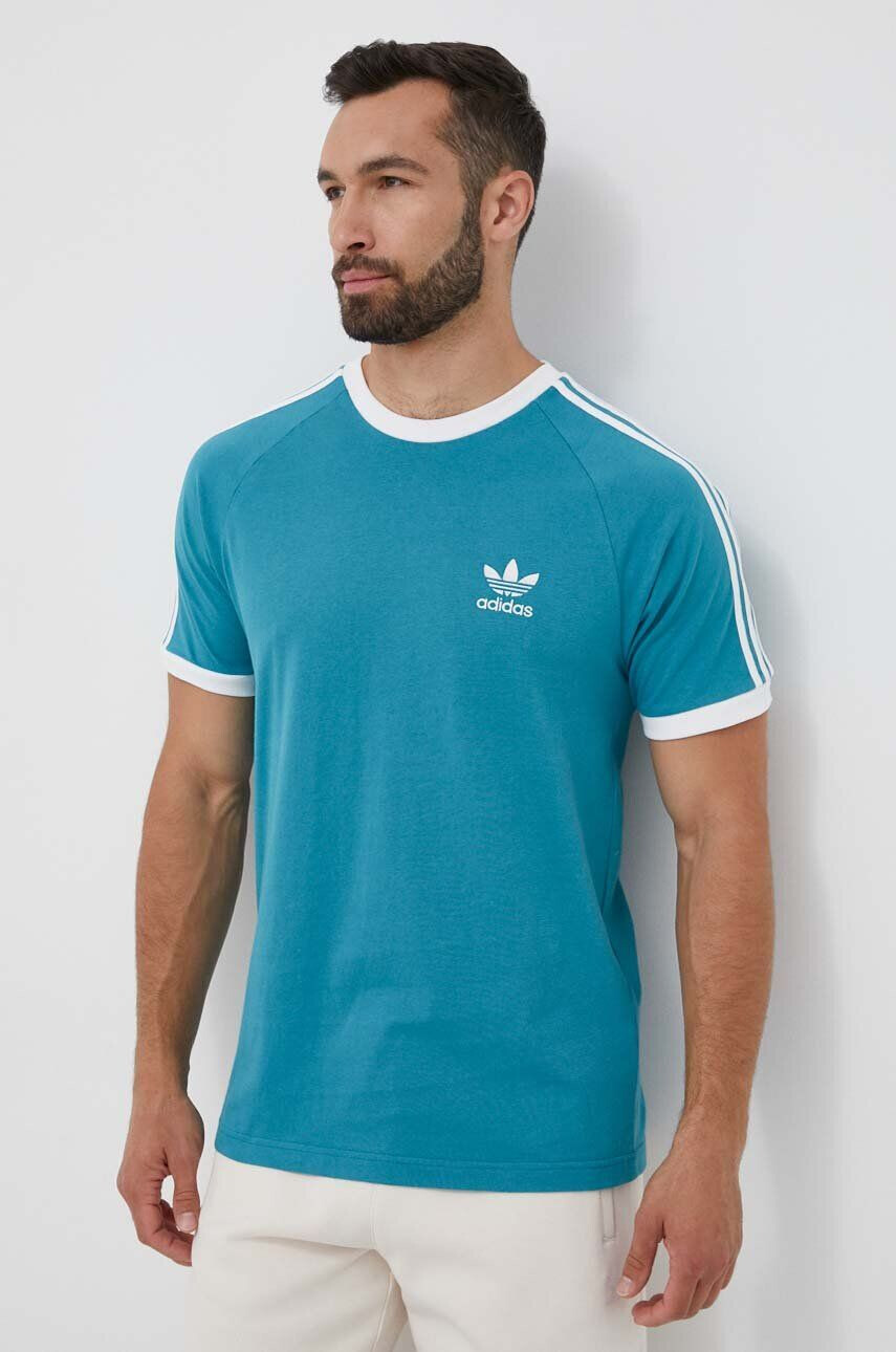 adidas Originals tricou din bumbac culoarea turcoaz cu imprimeu - Pled.ro