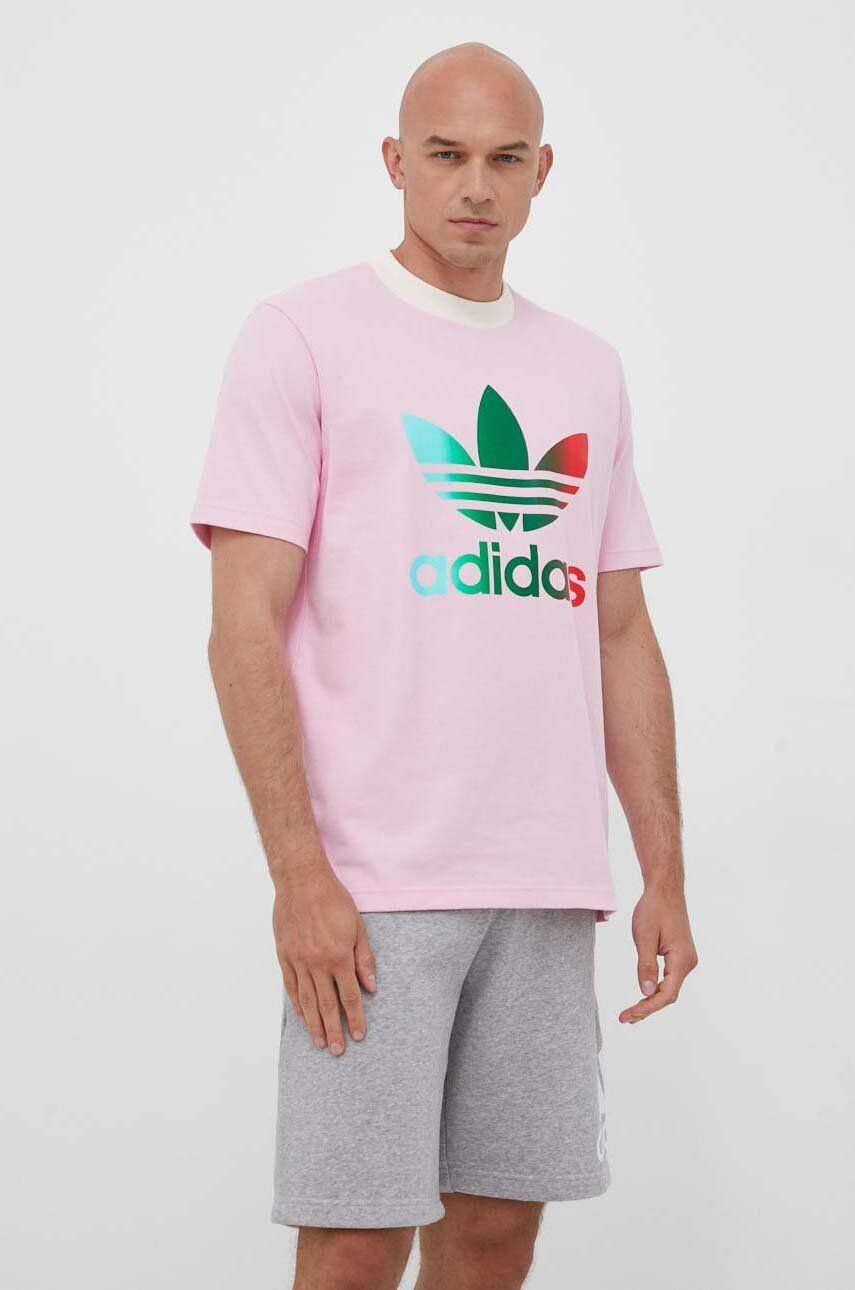 adidas Originals tricou din bumbac culoarea roz cu imprimeu - Pled.ro