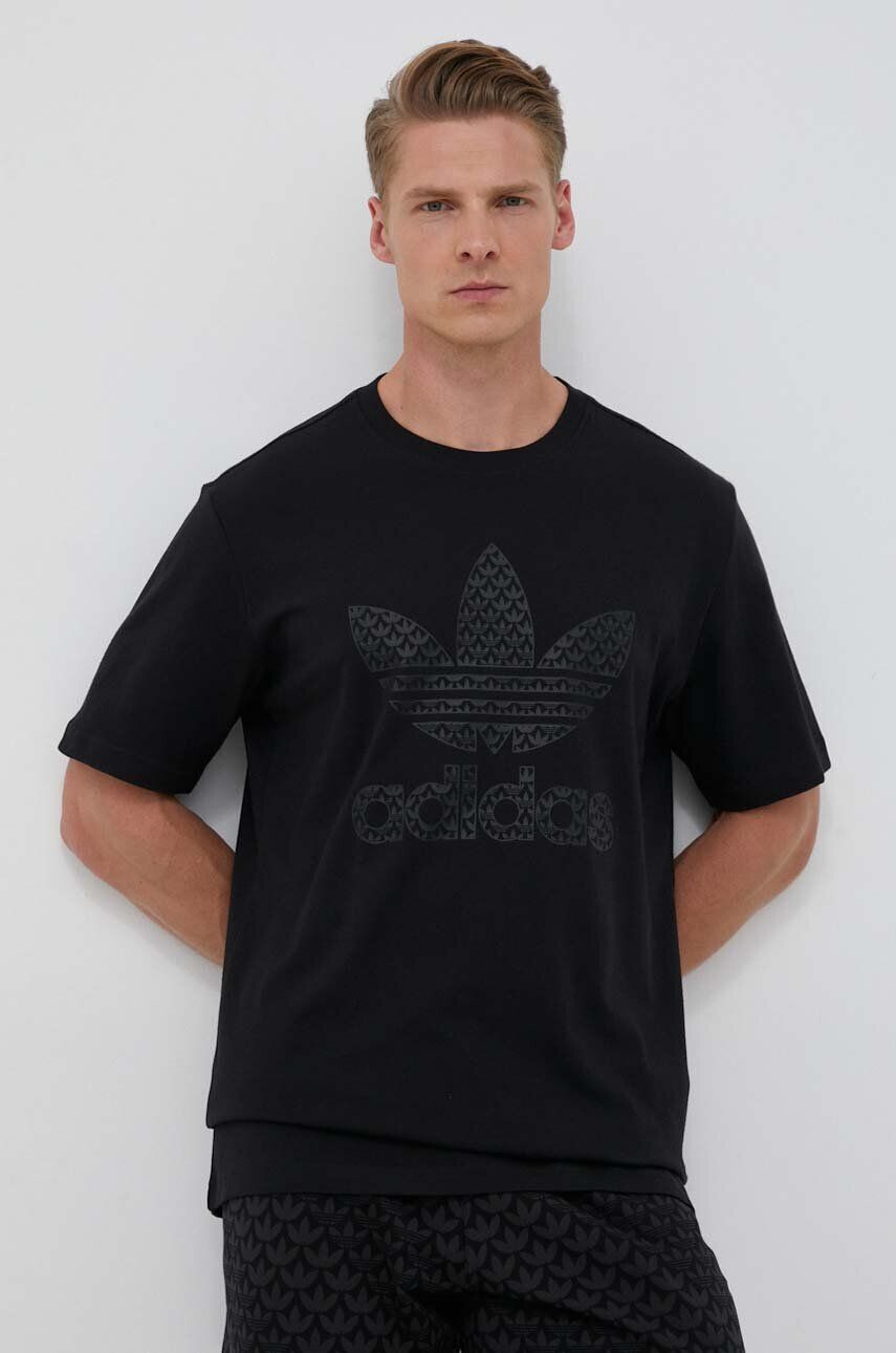 adidas Originals tricou din bumbac culoarea negru cu imprimeu - Pled.ro