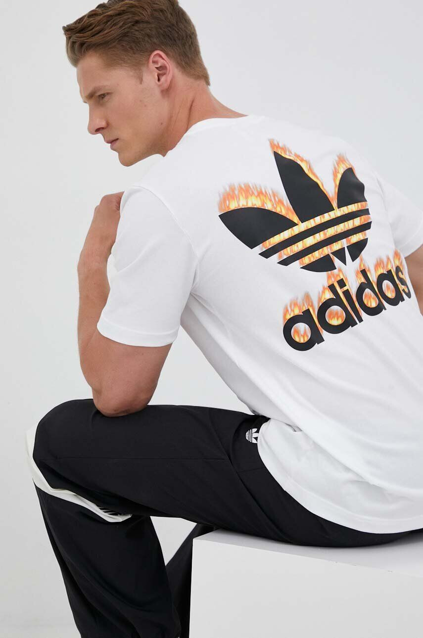 adidas Originals tricou din bumbac culoarea alb cu imprimeu - Pled.ro