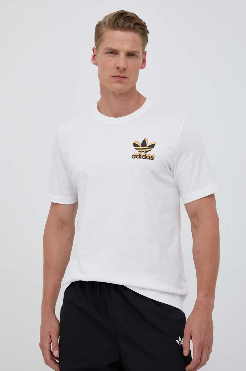 adidas Originals tricou din bumbac culoarea alb cu imprimeu - Pled.ro