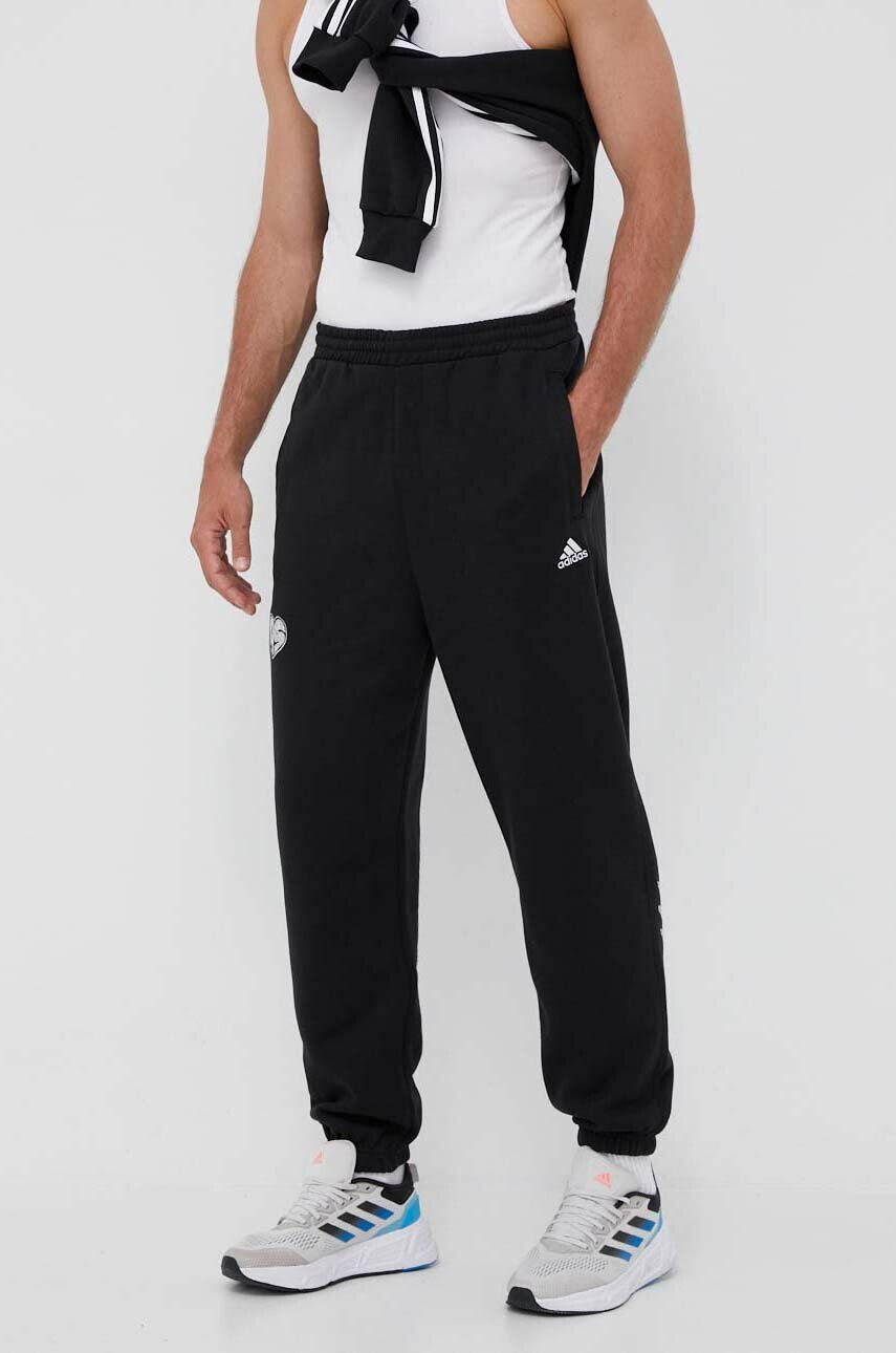 adidas pantaloni de trening culoarea gri melanj - Pled.ro