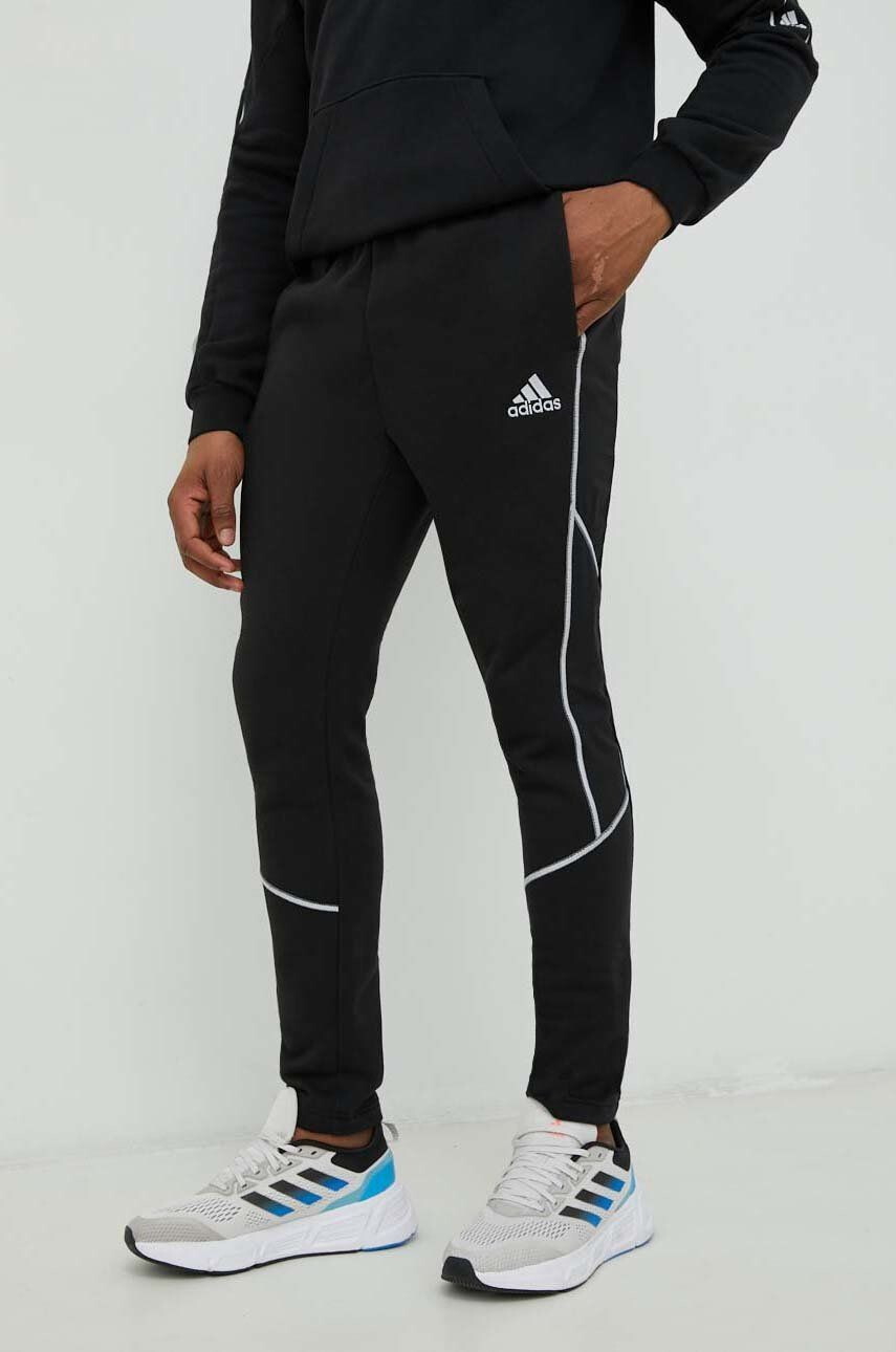 adidas pantaloni de trening barbati culoarea negru cu imprimeu - Pled.ro