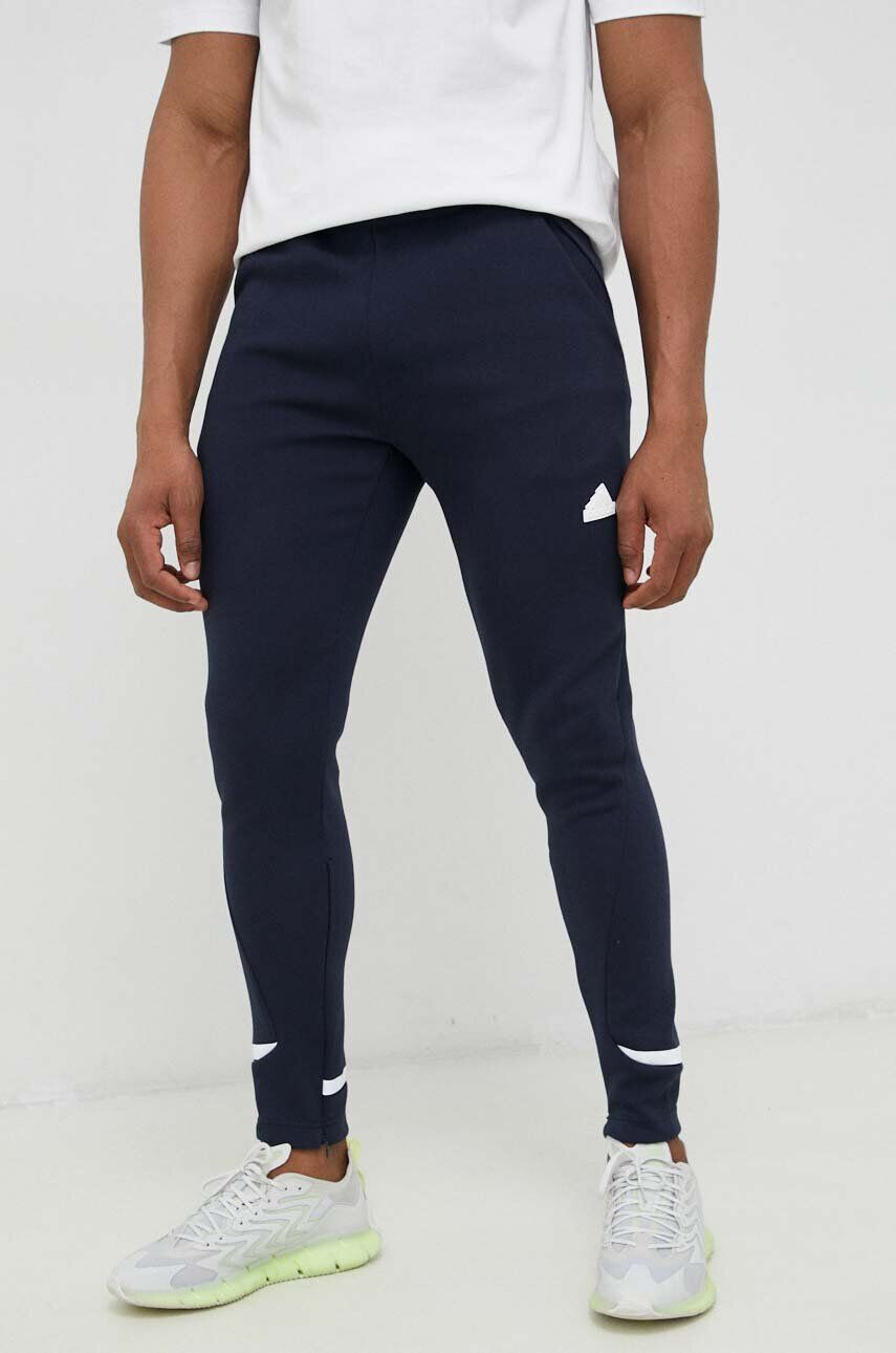 adidas pantaloni de trening culoarea albastru marin neted - Pled.ro