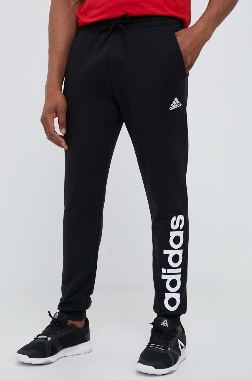 adidas pantaloni de trening din bumbac culoarea negru cu imprimeu - Pled.ro