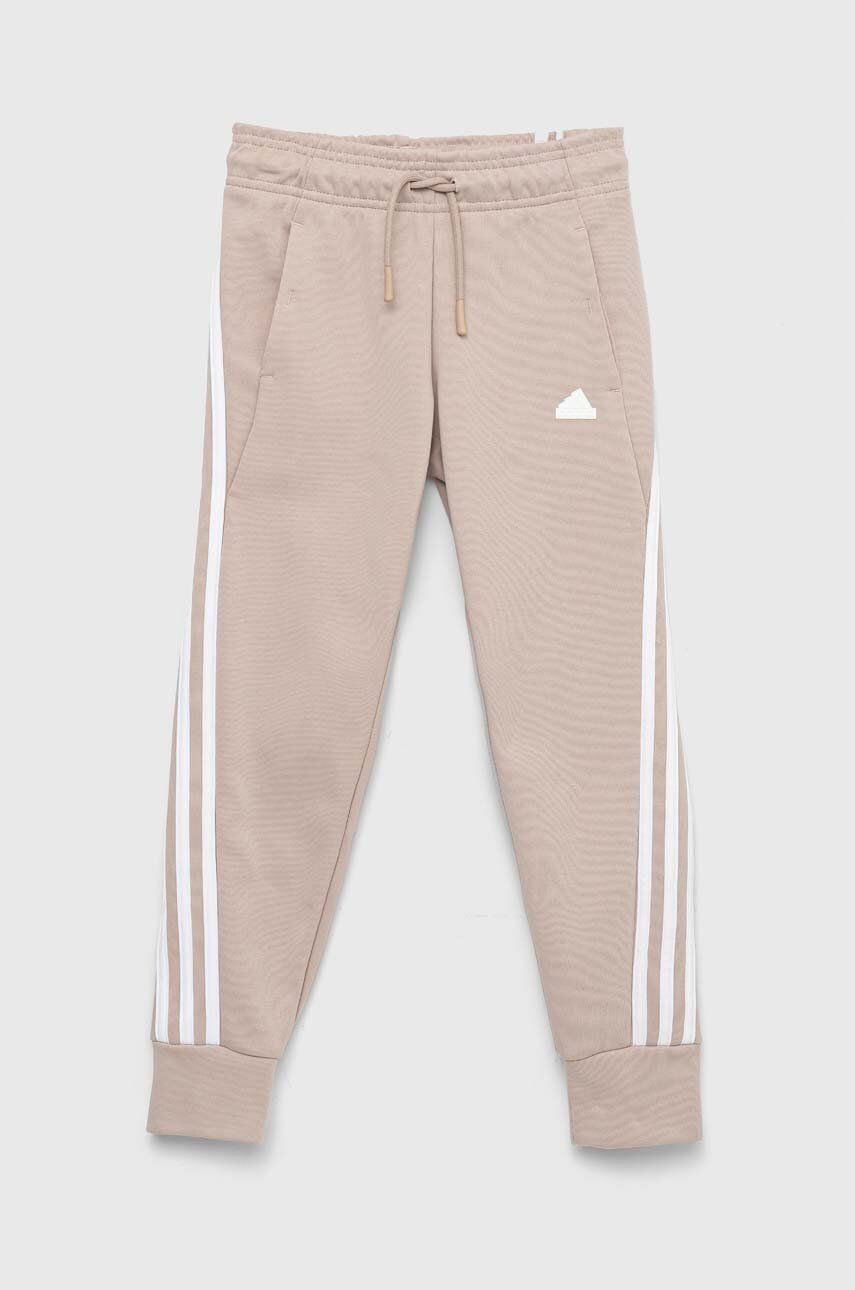 adidas pantaloni de trening pentru copii G FI 3S culoarea bej cu imprimeu - Pled.ro