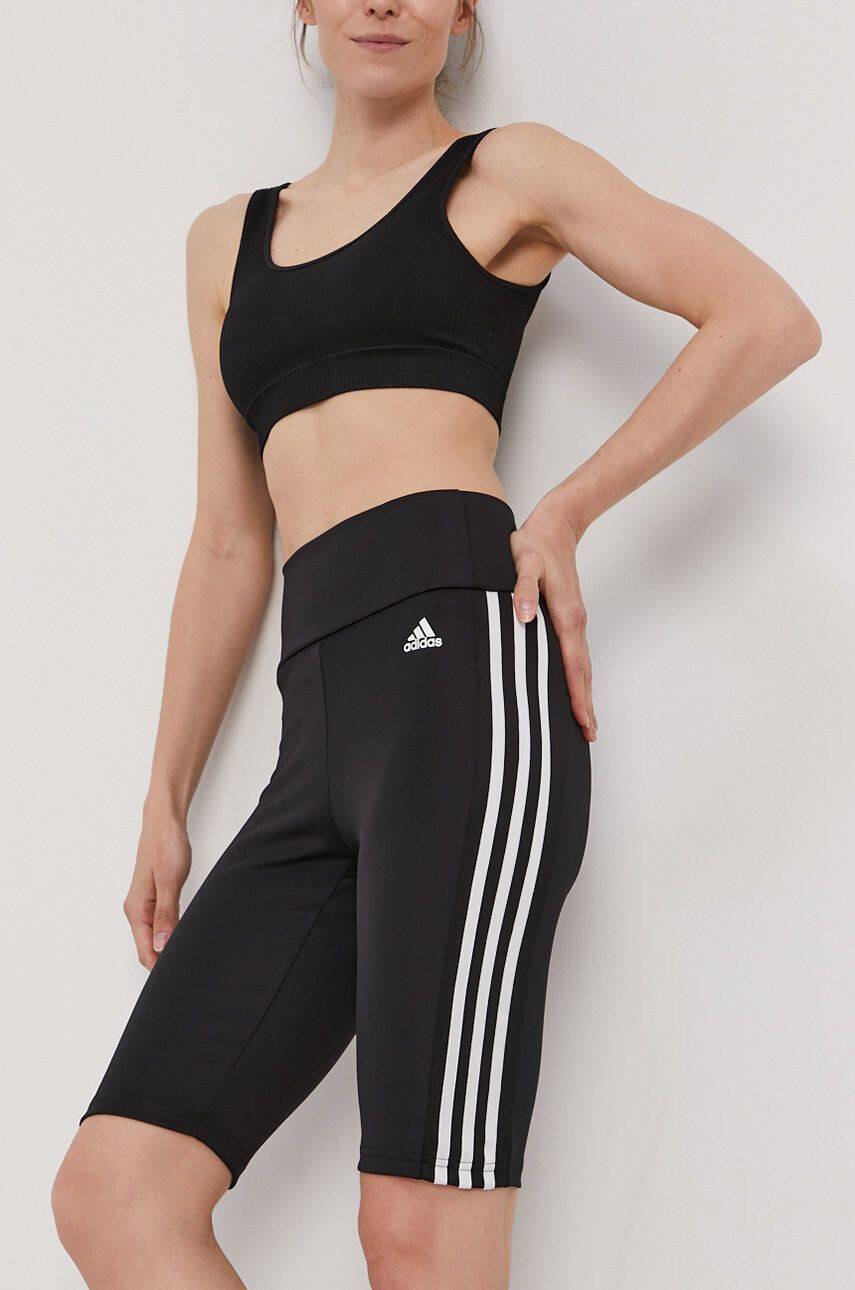 adidas pantaloni scurti femei culoarea negru cu imprimeu high waist - Pled.ro