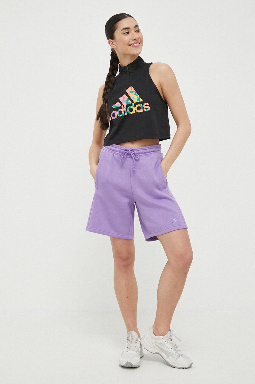 adidas pantaloni scurti femei culoarea violet neted high waist - Pled.ro