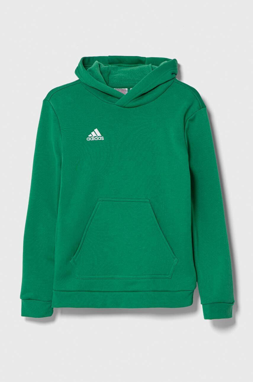 adidas Performance bluza copii ENT22 HOODY Y culoarea verde cu glugă cu imprimeu - Pled.ro