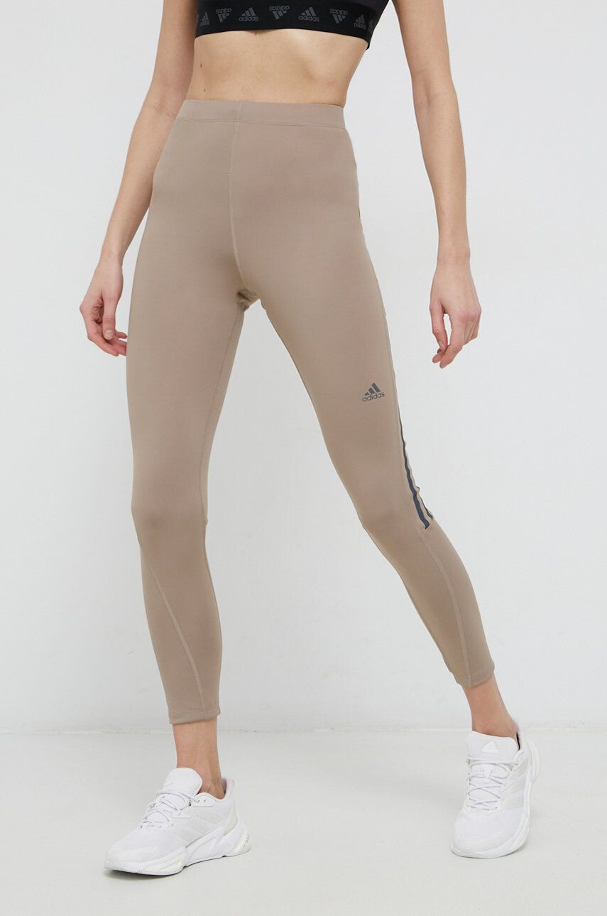 adidas Performance leggins de alergare HD9139 femei culoarea maro neted - Pled.ro