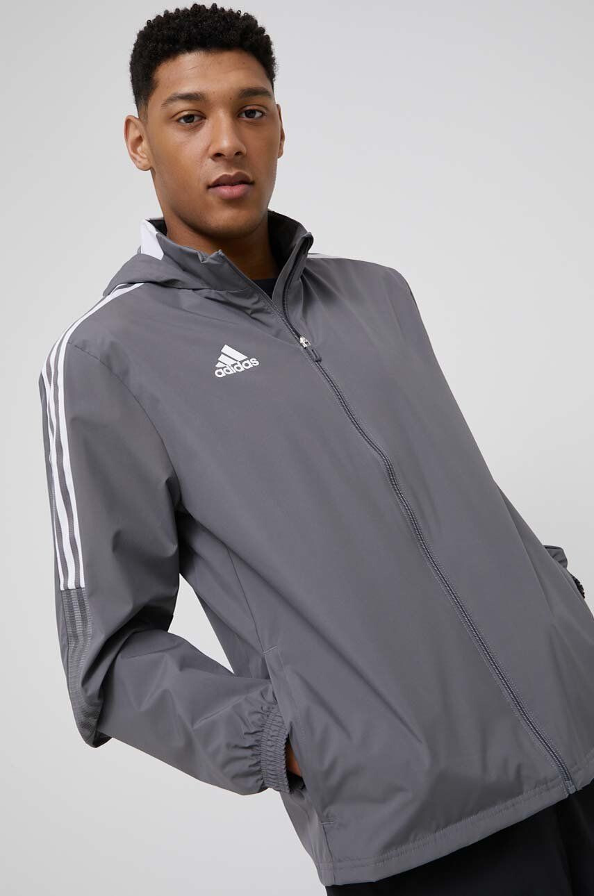 adidas Performance geaca sport culoarea gri de tranzitie - Pled.ro