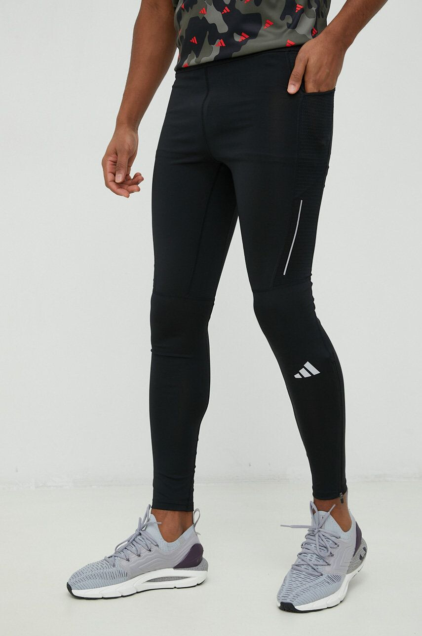 adidas Performance leggins de alergare Own the Run barbati culoarea negru neted - Pled.ro