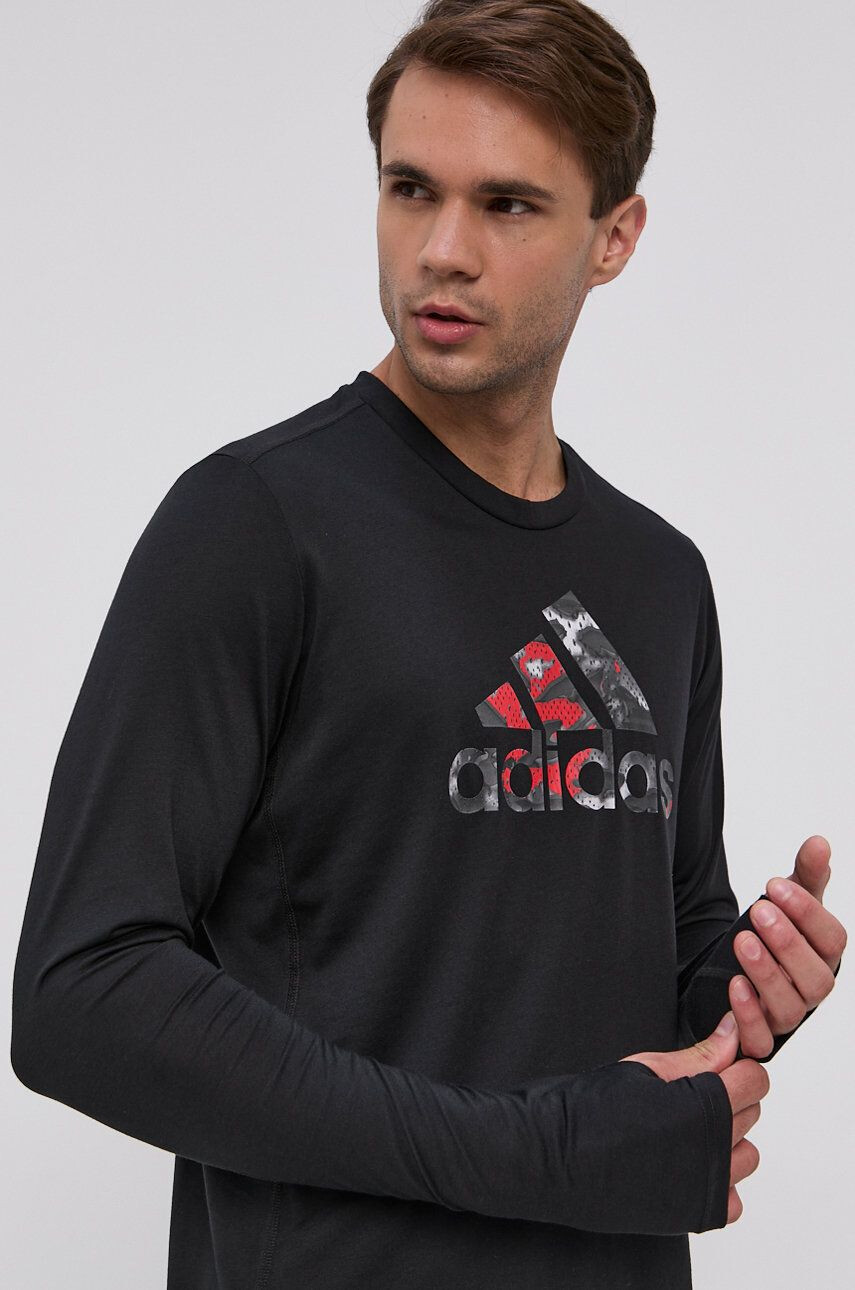 adidas Performance Longsleeve bărbați culoarea negru cu imprimeu - Pled.ro