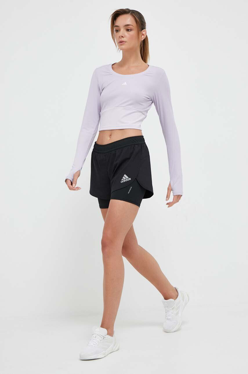 adidas Performance longsleeve de yoga Studio culoarea violet - Pled.ro