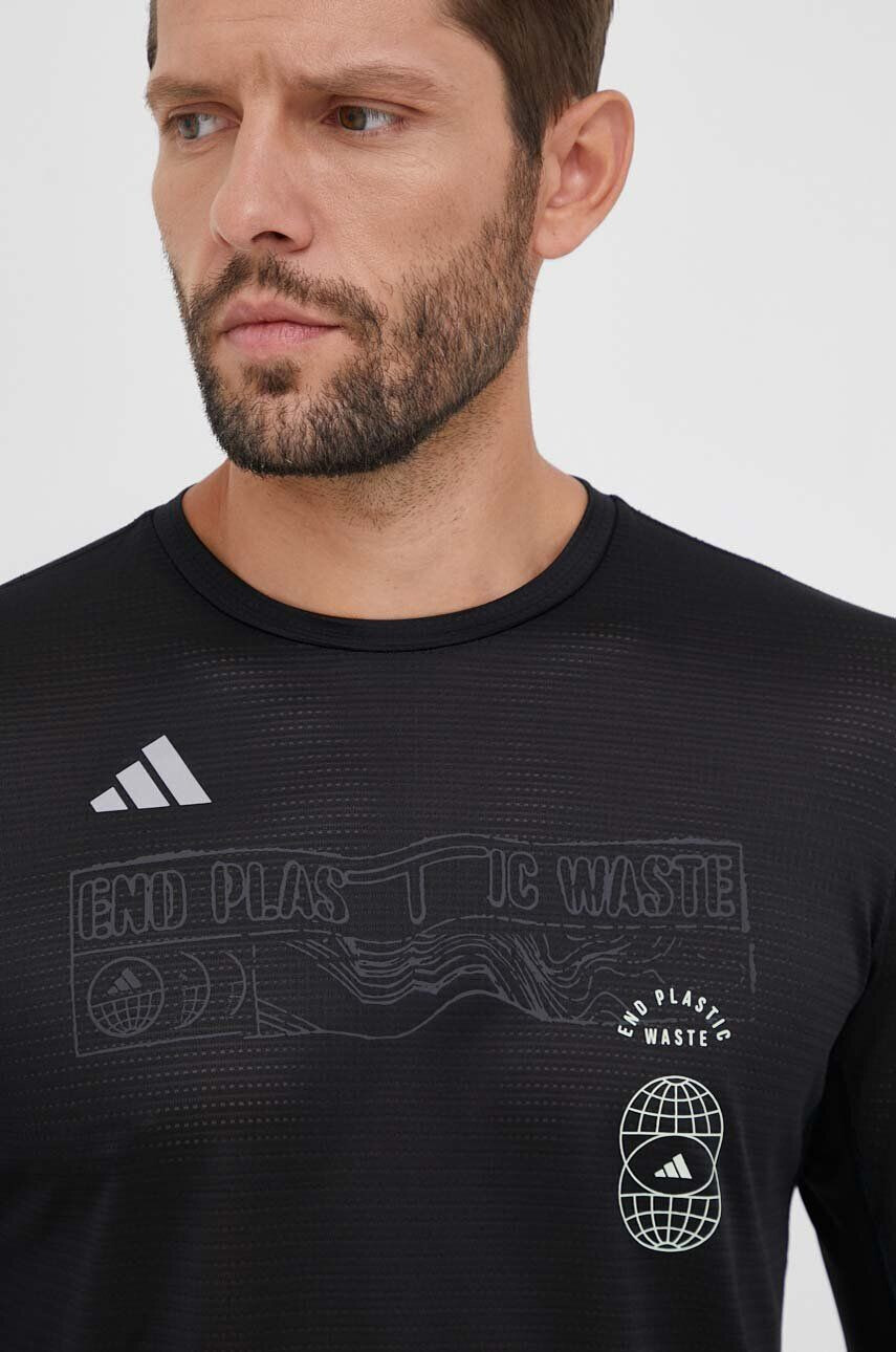 adidas Performance longsleeve pentru alergare Run for the Oceans culoarea negru cu imprimeu - Pled.ro