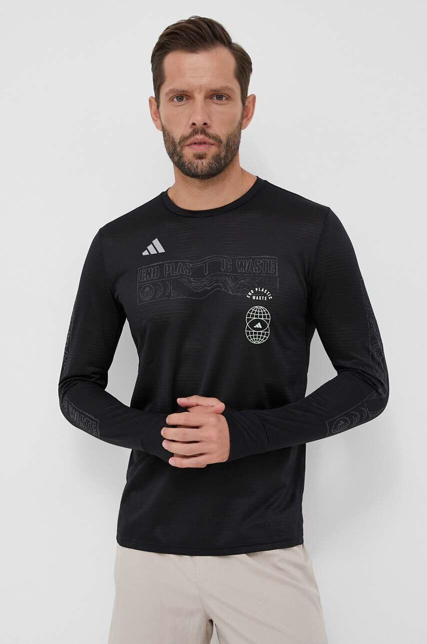 adidas Performance longsleeve pentru alergare Run for the Oceans culoarea negru cu imprimeu - Pled.ro