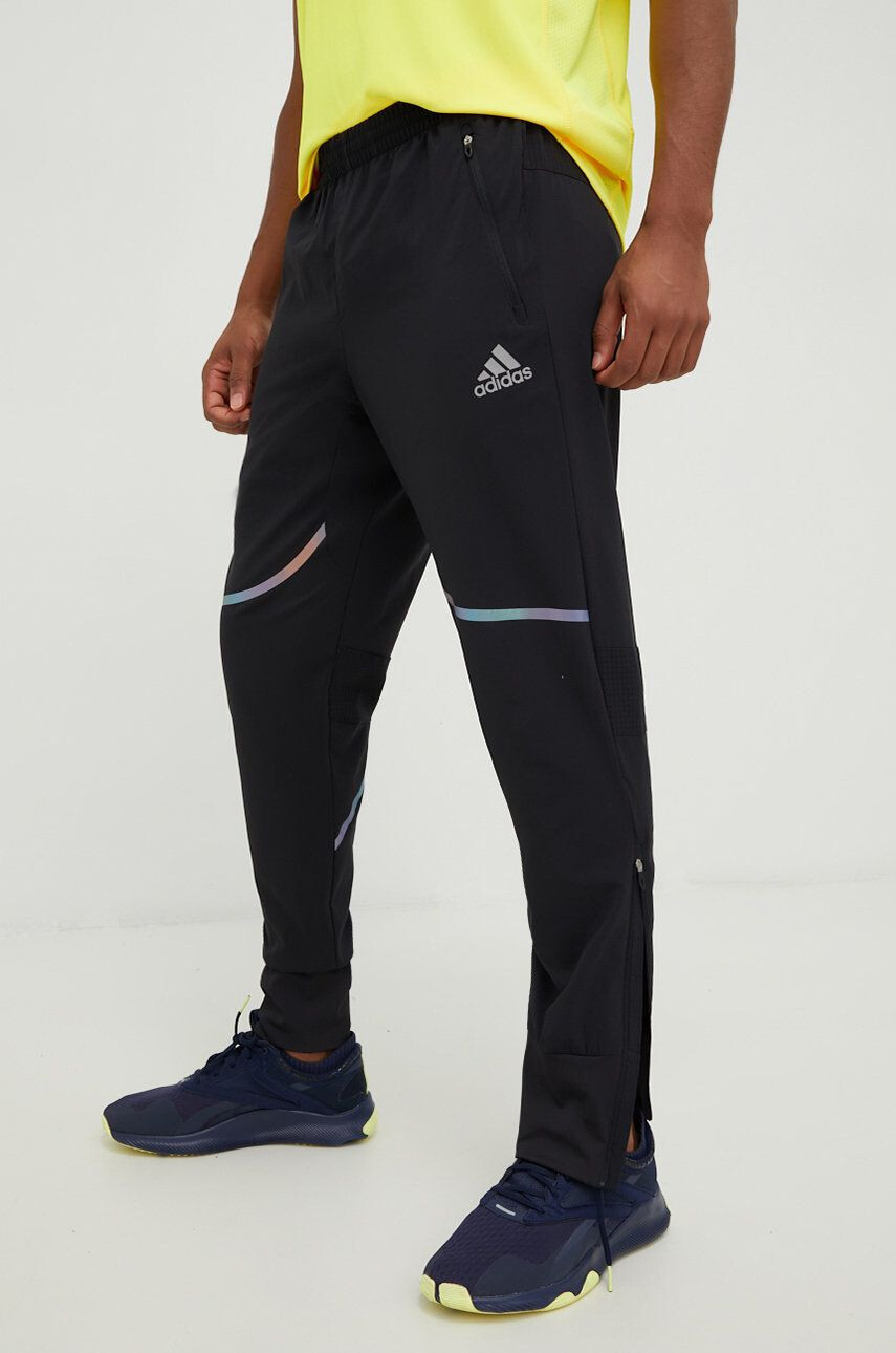 adidas Performance pantaloni de alergare Saturday barbati culoarea negru cu imprimeu - Pled.ro