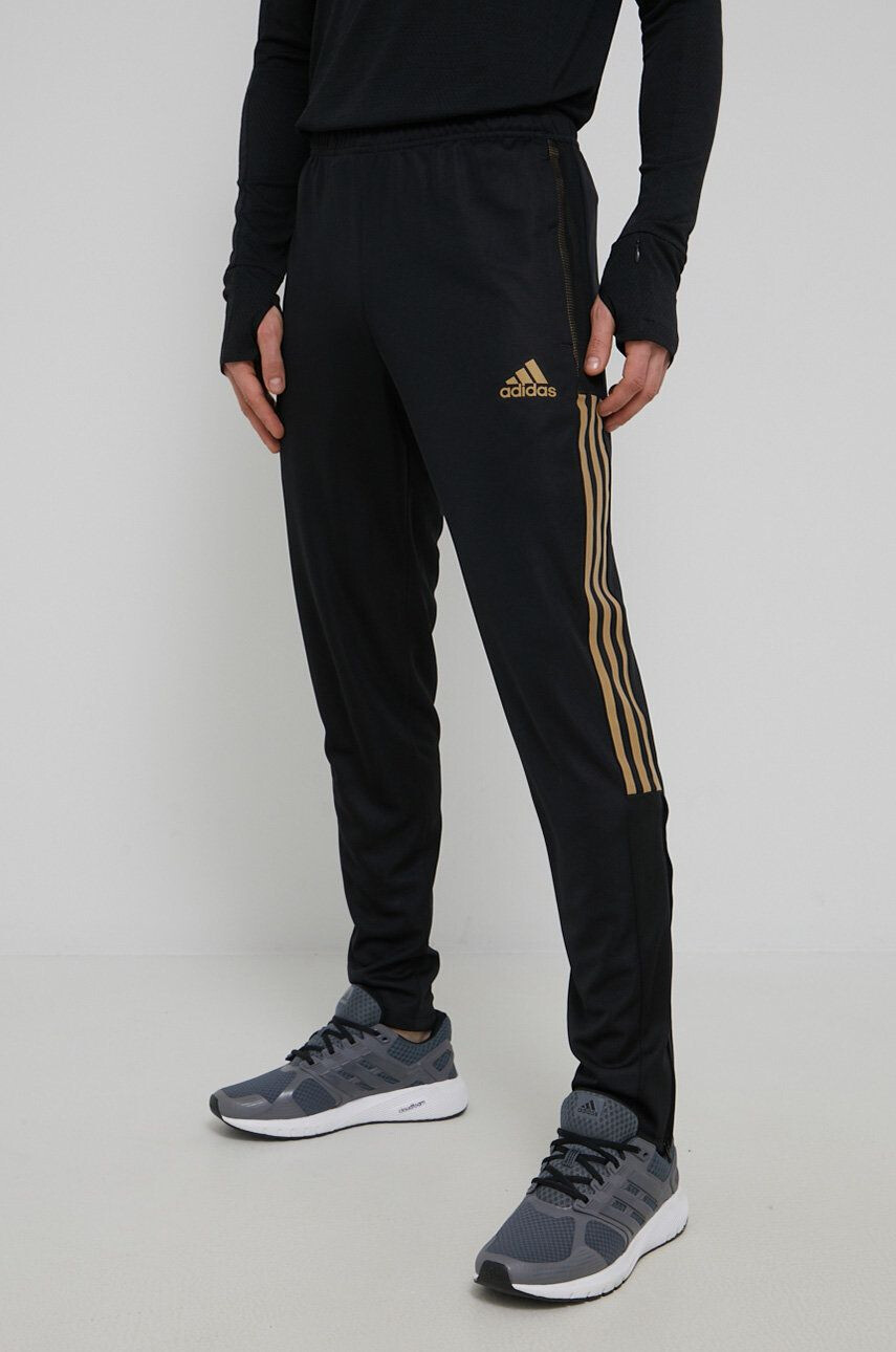 adidas Performance pantaloni de antrenament femei culoarea bej cu imprimeu - Pled.ro