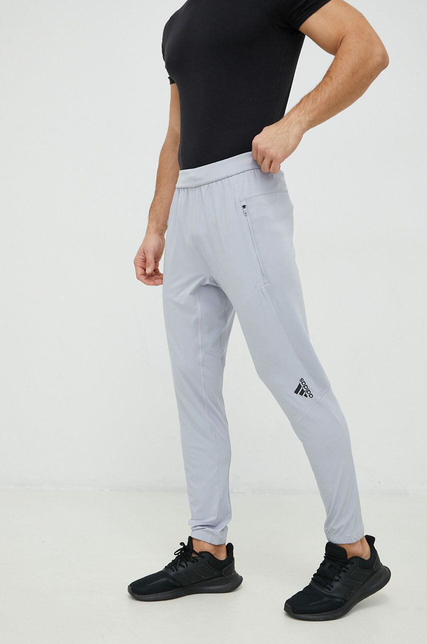 adidas Performance pantaloni de antrenament designed for training barbati culoarea gri neted - Pled.ro