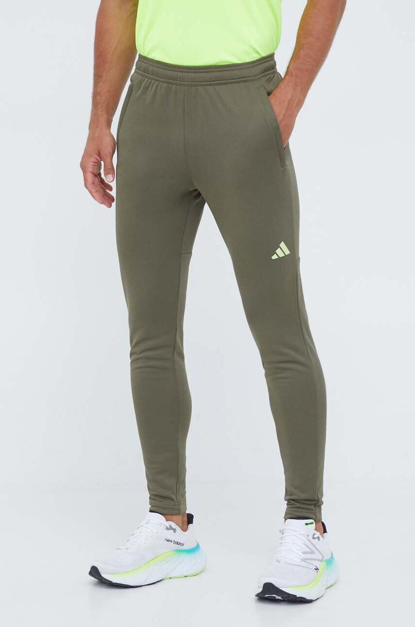 adidas Performance pantaloni de antrenament Train Essentials Seasonal culoarea verde cu imprimeu - Pled.ro